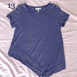 Striped tee with slanted hem!